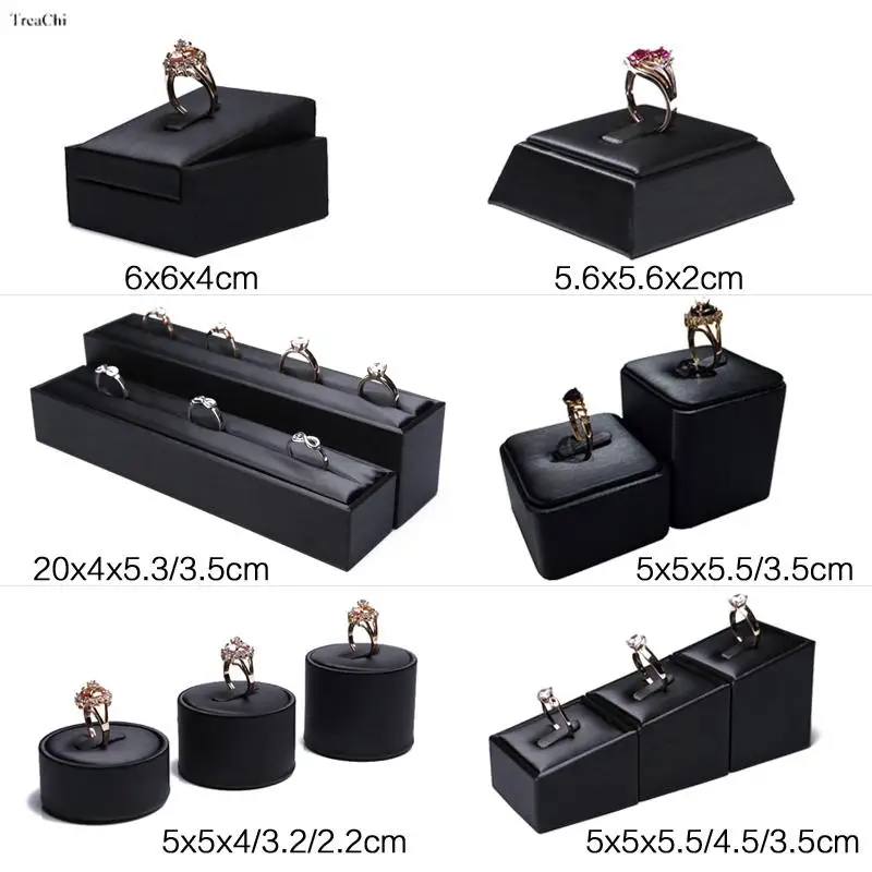 

Jewelry Store Black PU Ring Display Holder Riser Jewellery Exhibition Rack Pawn Shop Counter Retail Showcase Stand Organizer