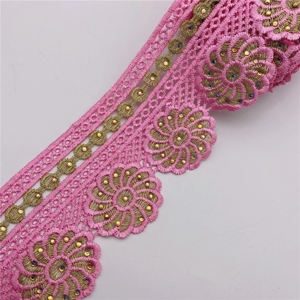 9.5yards African lace trim Metallic Embroidered Motif Lace Wide 8CM