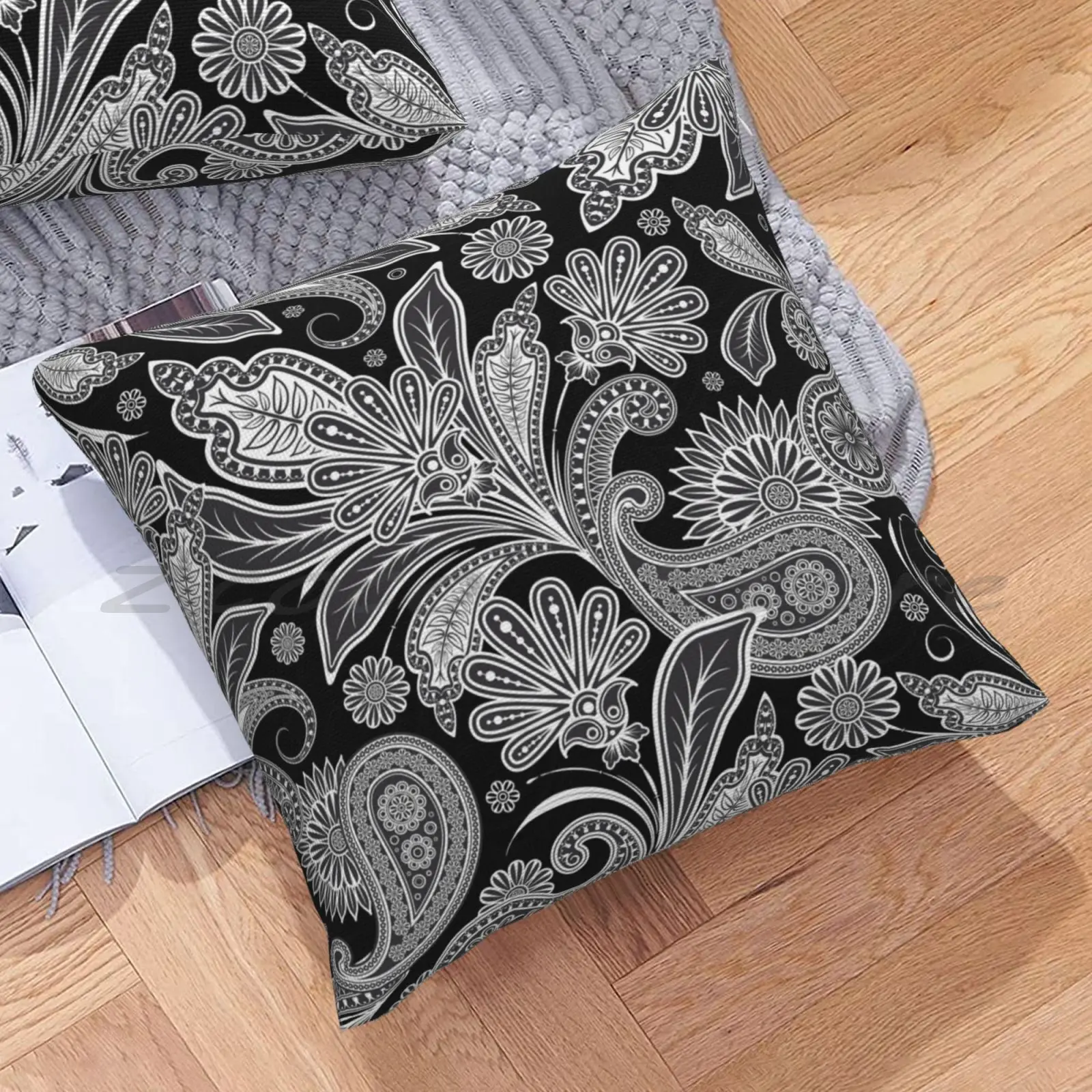 Black And White Vintage Paisley Pattern Pillow Cover Personalized Diy Throw Pillow Flax Plush Velvet Soft Black White Damasks