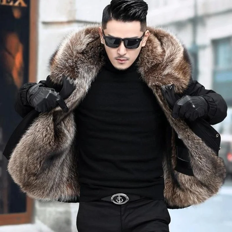 Thicken Men\'s Winter Coat Thick Parkas Jacket Men Outwear Hooded Male Faux Fur Lined Snow Warm  Casaco Feminino Y123