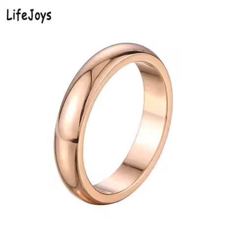 4mm Ring Stainless Steel Simple Shiny Rings For Women Cute Minimalist Finger Jewelry Rose Gold Silver Color Smooth Size 4 To 10