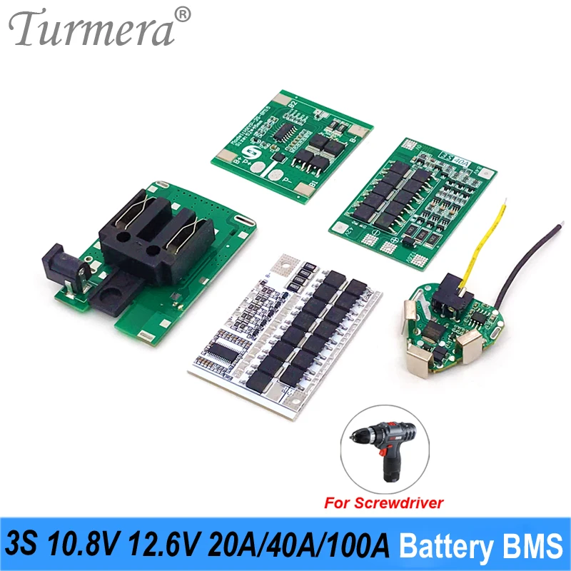Turmera 3S 10.8V 12.6V 20A 30A 40A 100A BMS 18650 Lithium Battery Protect Board for 12V Electric Drill Screwdriver Batteries Use
