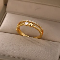 Double Layer Heart Zircon Rings For Women Stainless Steel Crystal Finger Ring 2026 Trend Wedding Jewelry Couple Gift anillos