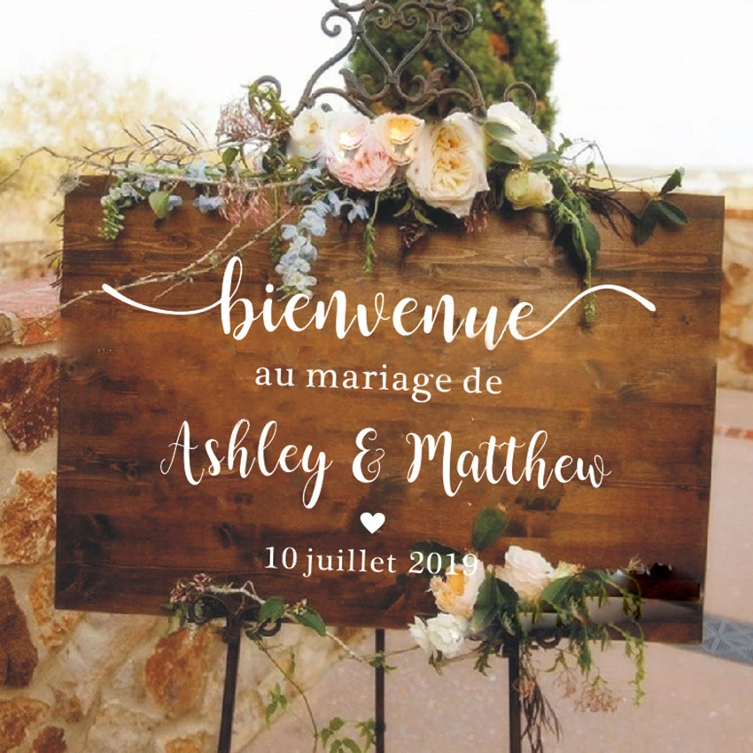 Personalized Span Wedding Wall Stickers Wedding Welcome Stickers Board Sign Wall Decal Romantic French Mariage Decoration Poster