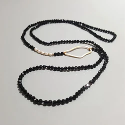 LiiJi Natural Black Spinel Freshwater Pearl 925 Sterling Silver Gold color Geometric Circle Long Necklace 65cm Delicate Jewelry