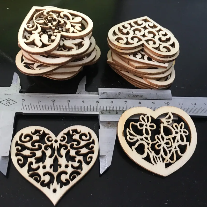 10pcs Hollowed Heart Pattern Small Natural Wooden Slice Scrapbooking Embellishments DIY Craft Decor Heart Shape Love Wood Chip