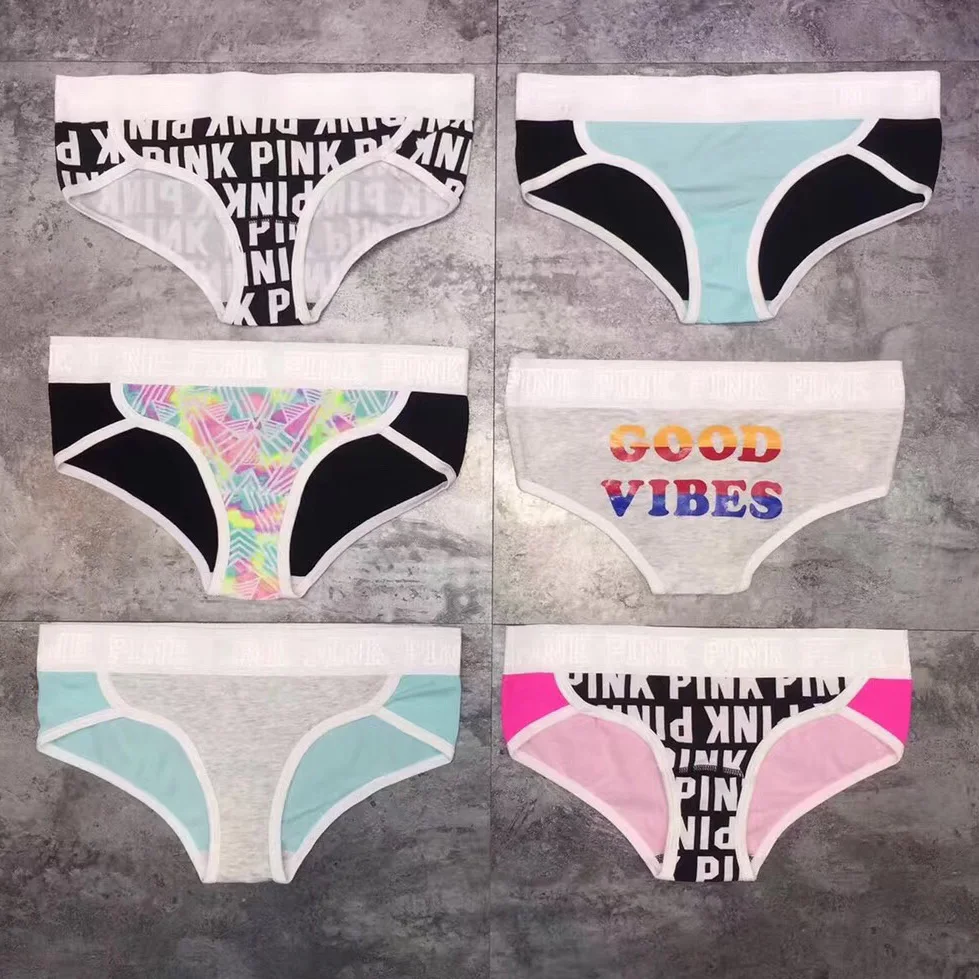 Sexy Fashion Girl Briefs Pink Color Cotton  Pattern Sports Letter Ladies Female Underpanties Lingeries Women's Underwear Panties