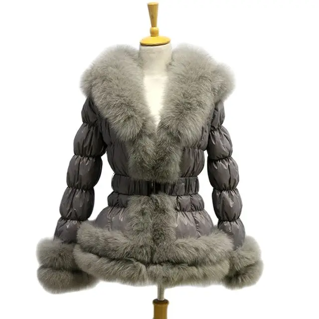 Custom Fox Fur Jacket Ladies And Children Size Puffer Jacket Winter Fluffy Fur Down Coats