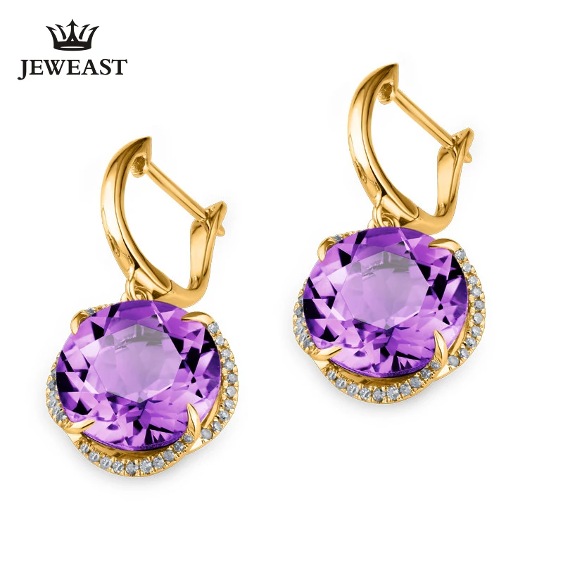 MAQ Natural Amethyst 18K Pure Gold Earring Real AU 750 Solid Gold Earrings  Diamond  Trendy  Fine Jewelry Hot Sell New 2023