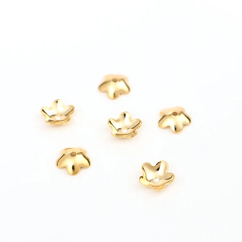 Flowr Beads Caps 304 Stainless Steel Gold Color With Carved Pattern For DIY Necklace Bracelet Jewelry Making , 10 PCs