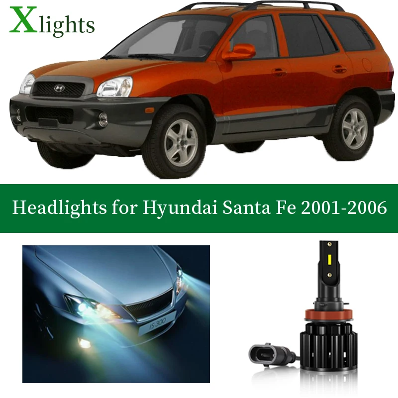 Xlights per Hyundai Santa Fe 2001 2002 2003 2004 2005 2006 Lampadina per fari a LED Anabbaglianti Canbus Nessun errore Lampada per fari super luminosi Accessori per auto LED per auto 12V 24V 6000K