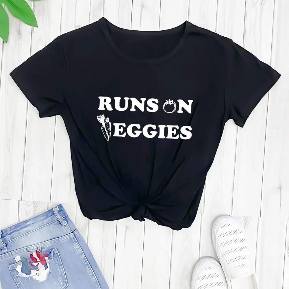 Runs on Veggies Shirt New Arrival Casual 100%Cotton Funny T Shirt Vegan Shirt Vegetarian Tee Animals Are Friends Animal Rights