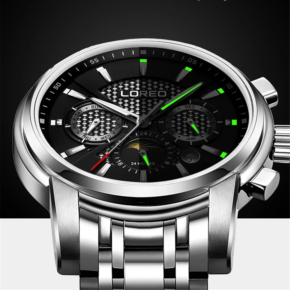 LOREO Sports Military Mens Watches Top Brand Luxury Man Automatic Mechanical Watch 50M Waterproof Army Male Clock Relogio 6109