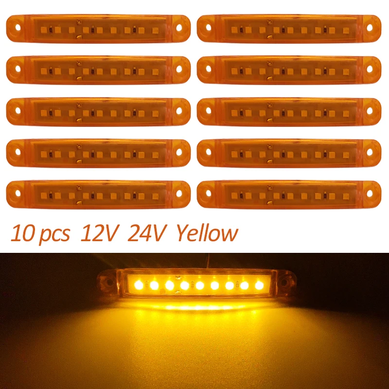 10PCS Signal Lamp 9 LED Light Oval Clearance Trailer Truck Lorry Caravan Orange LED Side Marker Indicator Lamp 12V 24V