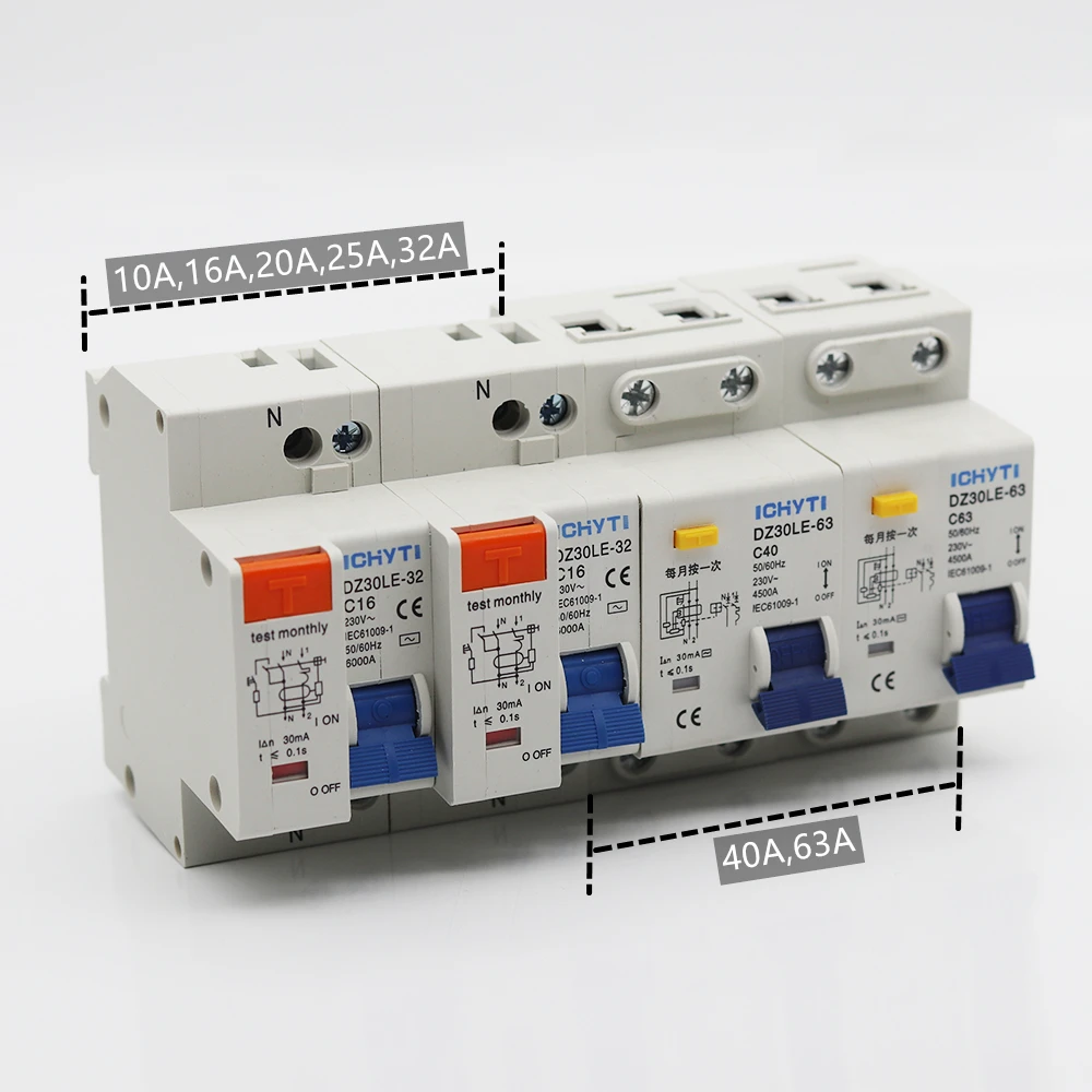 DZ30LE TPNL DPNL 230V 1P+N Residual current Circuit breaker with 10A 16A 20A 32A current Leakage protection RCBO RCCB ELCB MCB