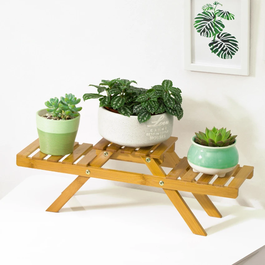 Flower Shelf Solid Wooden Floor Multi-Layer Folding Flower Stand Balcony Living Room Office Succulent Flower Pot Rack