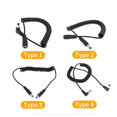 Cable de alimentación retráctil macho de 5,5x2,1mm, adaptador de corriente de 5,5 m, Cable de enchufe Jack de ángulo de CC con resorte, 2,1x1,5mm