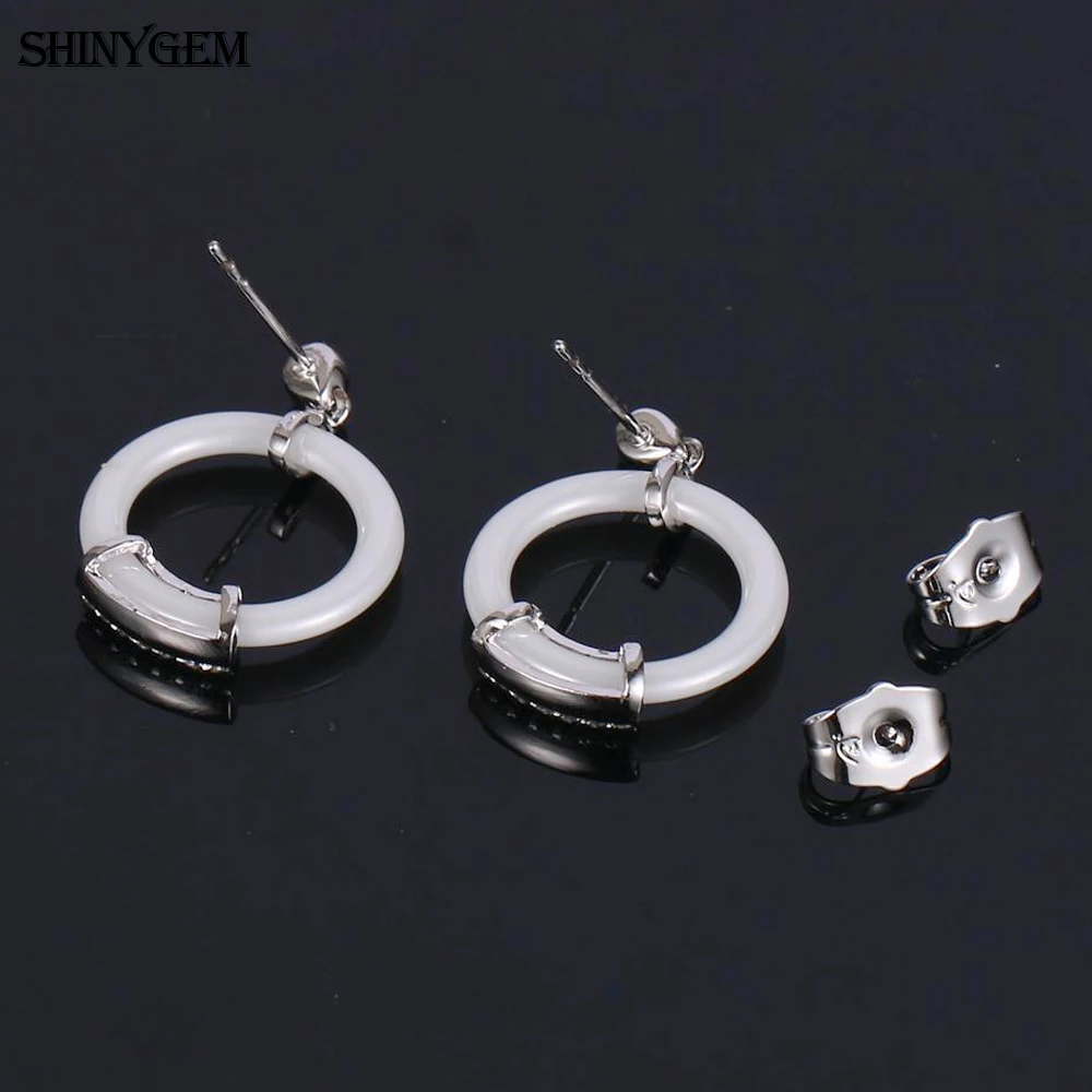 2026 جولة لامعة ميركو الزركون كريستال مجوهرات الأزياء الفتيات الأبيض السيراميك ثقب قطرة الجوف الفخار أقراط للنساء هدية #4