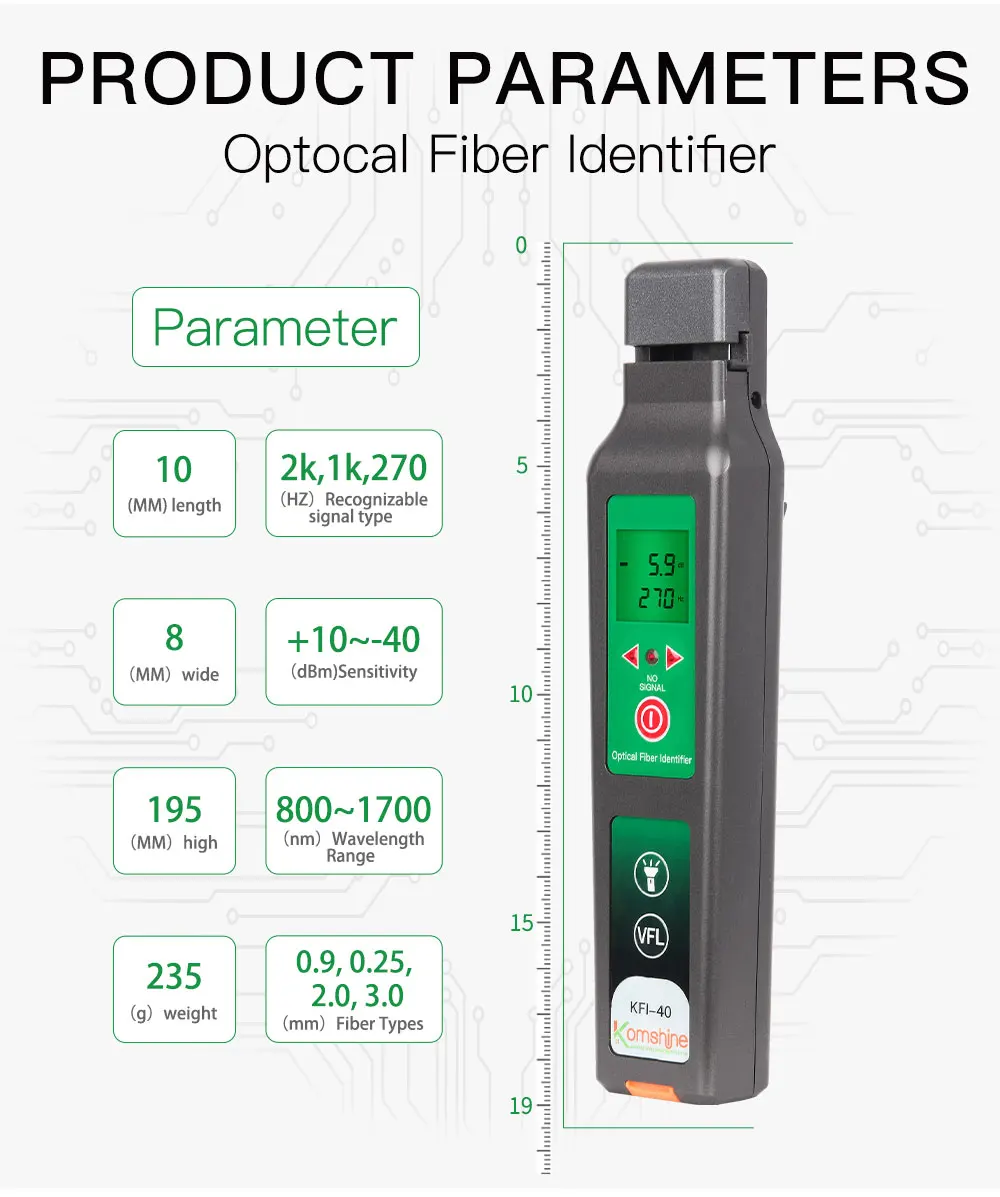 新しいアップグレードkomshine KFI-40光学式ファイバー識別子traficftth 800-1700は10mw vflで付属しています