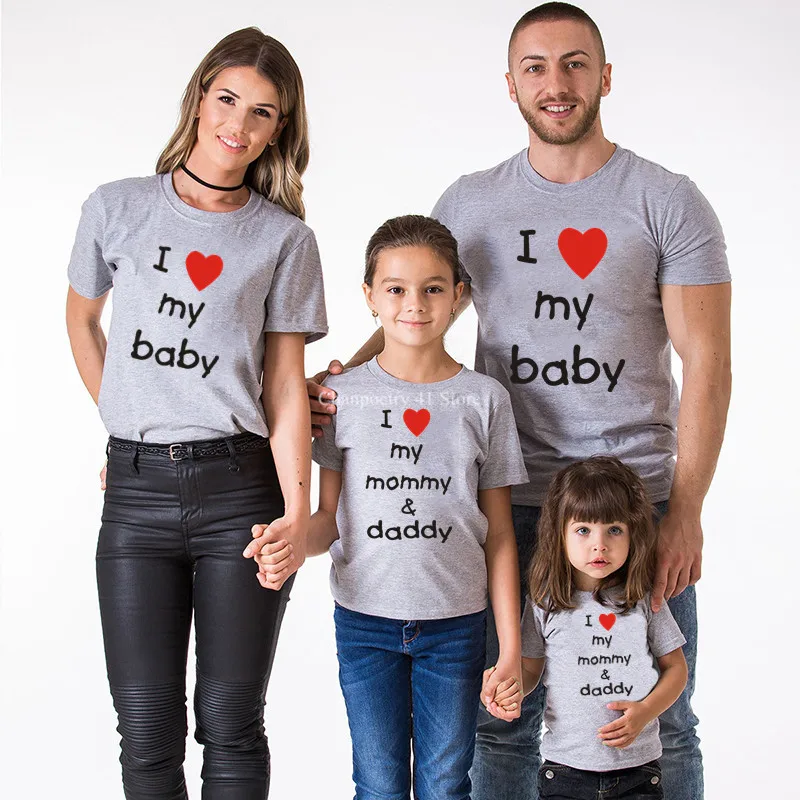 Family Matching Shirt I Love My Baby Short Sleeve Cotton Tops Father Mother Son Daughter Matching Clothes Family Look