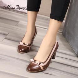 Mona Flying Scarpe da donna con tacco grosso in vera pelle da 7 cm Décolleté eleganti da ufficio fatti a mano con tacco alto per donna 205-G2