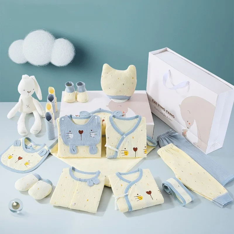 17/19/20pcs Summer Newborn Clothes Set Cotton Cartoon Newborn Clothes Baby Girl Boy Clothes Infant Outfit Baby Gift With Box