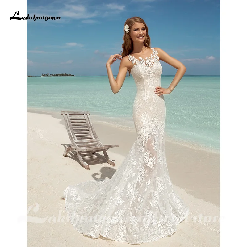 Weiß Hochzeit Kleid Spitze Appliques Blume robe de mariee Elegante Braut Kleid Spitze Hochzeit Kleider Schöne Meerjungfrau Brautkleid