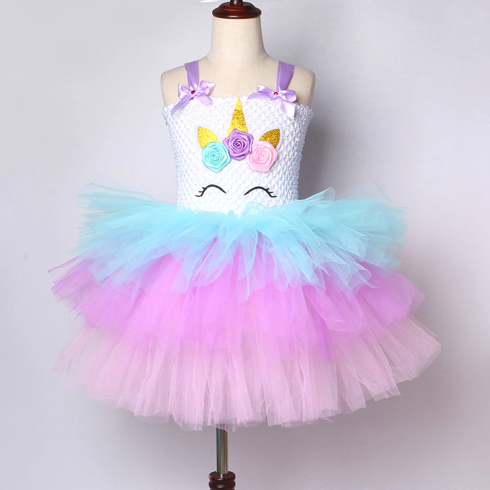 3 Layers Lol Surprise Princess Dress for Girls Halloween Unicorn Costume Kids Birthday Layered Dresses with Big Bow Fluffy Tutus