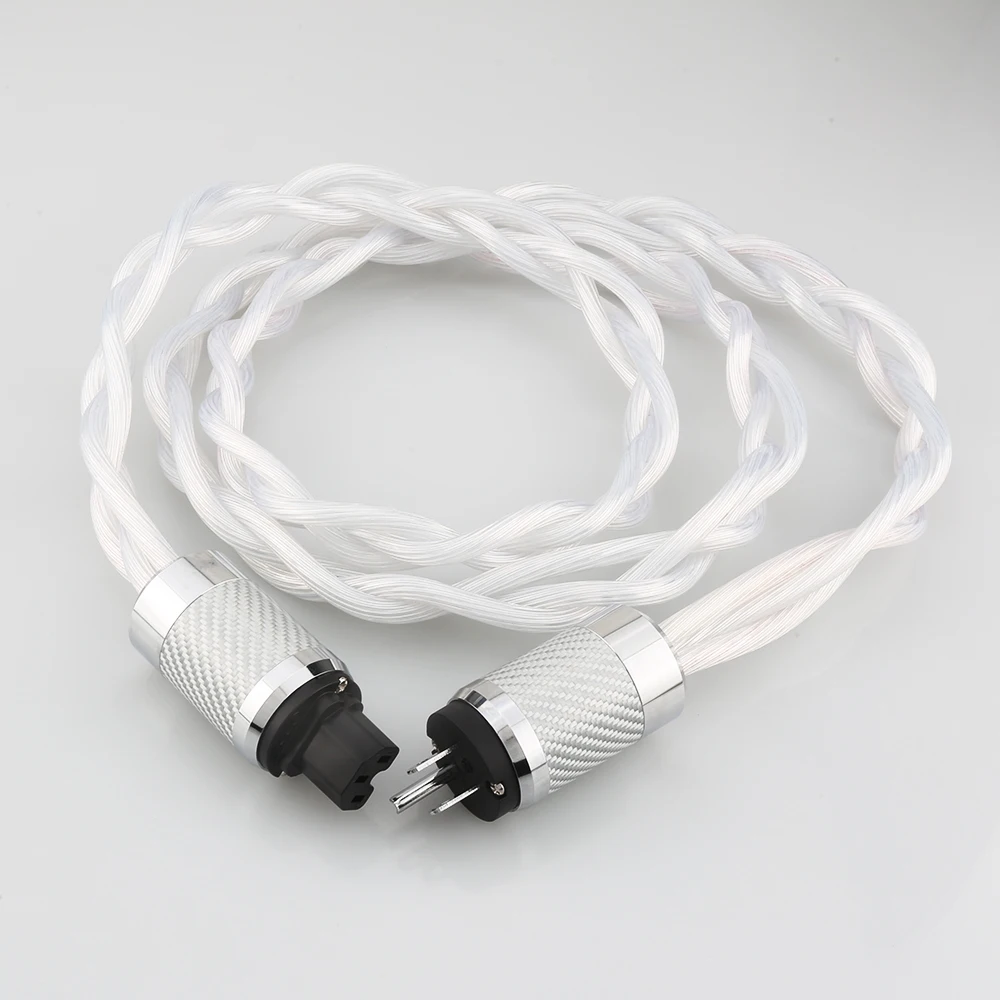 5N OCC single US & EU AC Audiophile audio amplifier DAC filter HIFI silver Power cable Carbon fiber rhodium plating plug