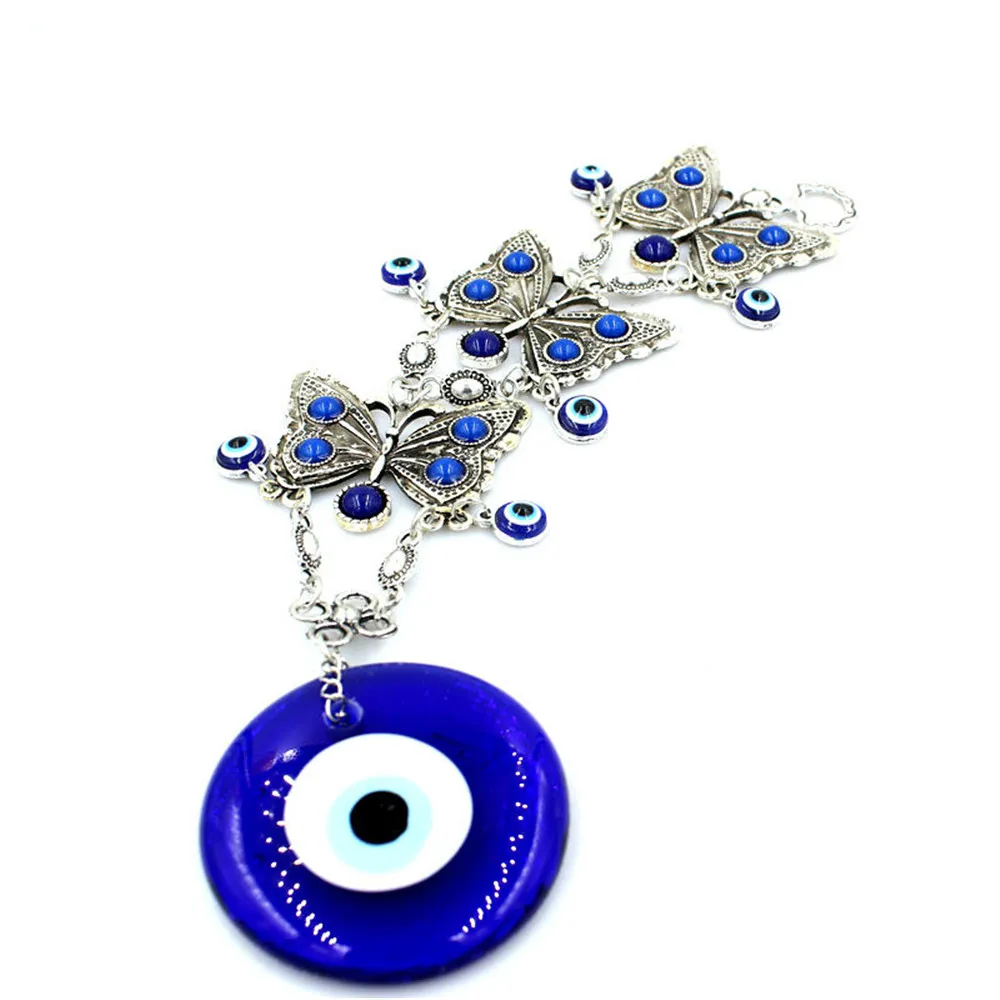 

Turkish Style Blue Eye Pendant 3-Layer Alloy Butterfly Glass Turkey Magic Eyes Indoor Evil Force Wall Hangings