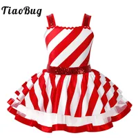 Vestido de Ballet a rayas con lentejuelas para niñas, Ropa de baile, vestido de leotardo sin mangas, ropa de escenario de patinaje sobre hielo