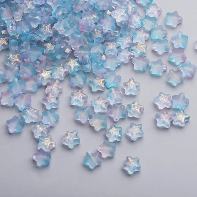 50PC/lot 8mm Frosted Gradient Color Star Beads Czech Glass Loose Spacer Beads for Jewelry Making Handmade Diy Accessories