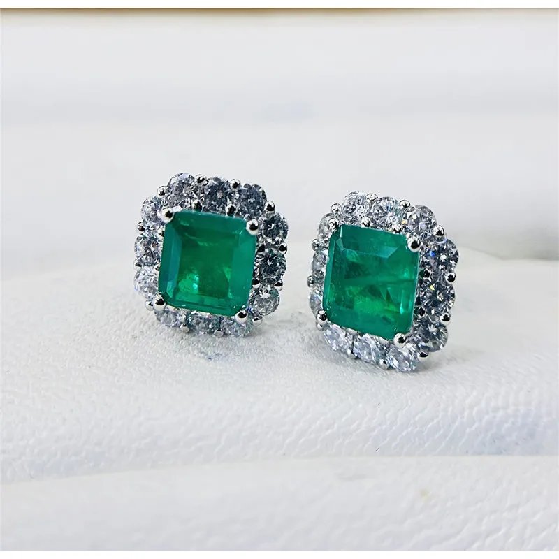 CC Created Emerald Stud Earrings For Women S925 Silver Needle Sterling Luxury Vintage Fine Jewelry Ear Drop Shipping CCE668