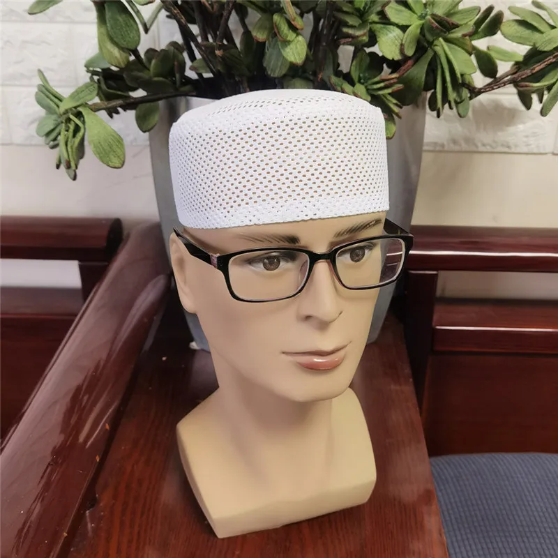 New  Fashion mesh Arab Men hat Jewish India Prayer Hat Breathable mesh Flat Top Innocent Hijab Cap For Man islamic male caps