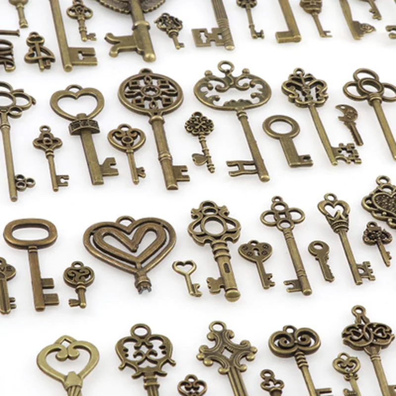 10pcs Vintage Metal Mixed Keys Charms Key Pendants Necklace DIY Decoration Retro Handmade Crafts Jewelry Accessories Zinc Alloy