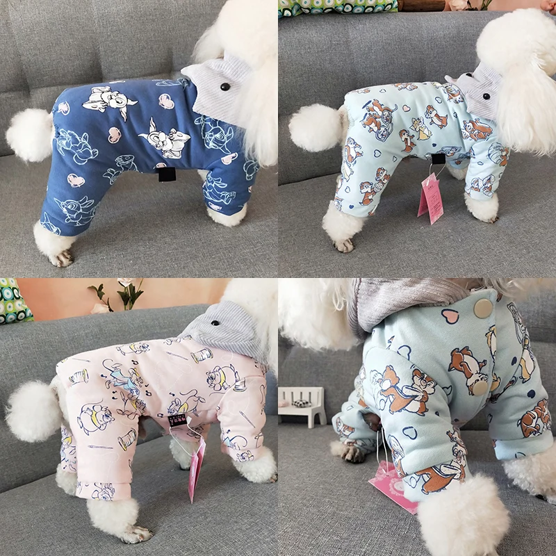 Winter Warm Pet Dog Jumpsuit for Small Dogs Cotton Cartoon Puppy Cat Pajamas Pomeranian Maltese Overalls mascotas gotas Clothes