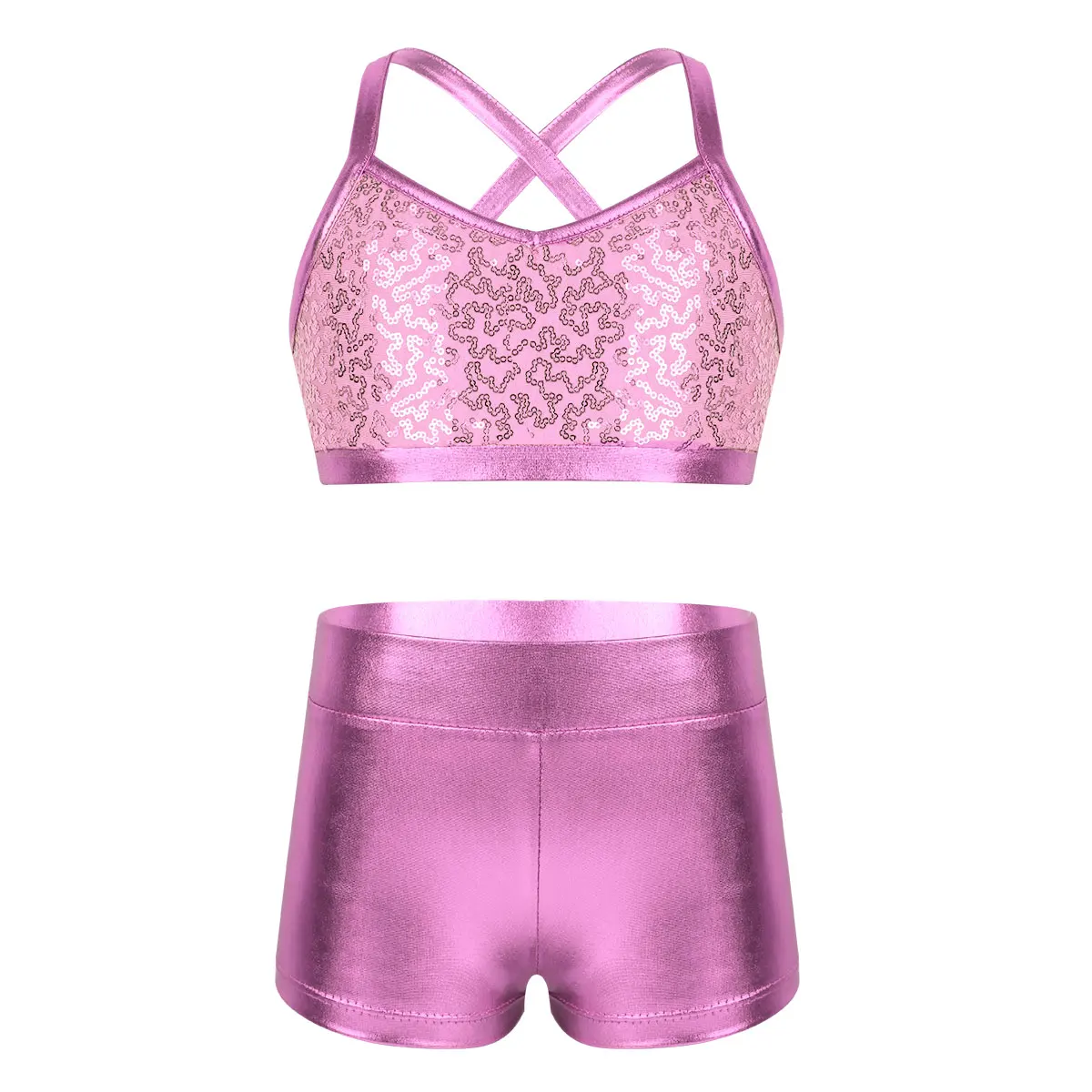 Conjunto de Tops e Shorts de Tanque Shiny Sequins feminino, Ballet, Roupa de Ginástica, Treino, Fitness, Roupa de Ginástica Infantil, Novo