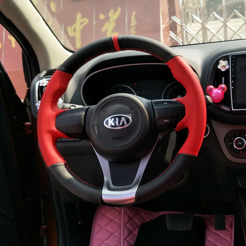 

For Kia K2 K3 sportage R K4 K5 KX CORSS Custom leather carbon fiber hand-sewn special car steering wheel cover