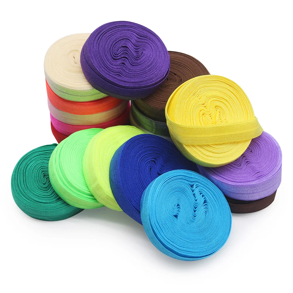 5yds 5/8\'\'(15mm) Elastic Band Multicolor Fold Over Spandex Shine Elastic Ribbon Sewing Lace Trim Waist Band Garment Accessory