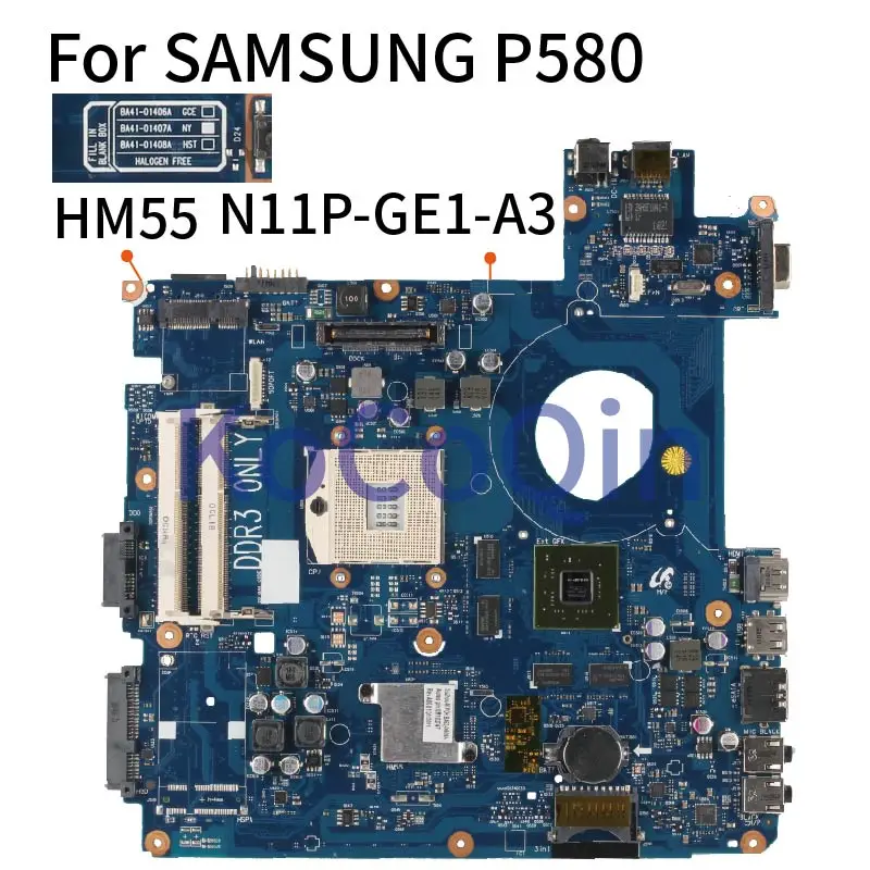 

For SAMSUNG P580 Notebook Mainboard BA41-01407A BA92-07347A N11P-GE1-A3 HM55 Laptop Motherboard DDR3