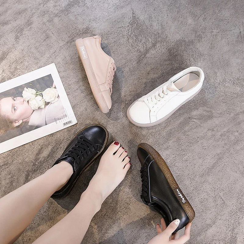 Donna donna donna madre ragazza donna mucca vera pelle scarpe bianche appartamenti stringate antiscivolo morbido autunno JZ-19228