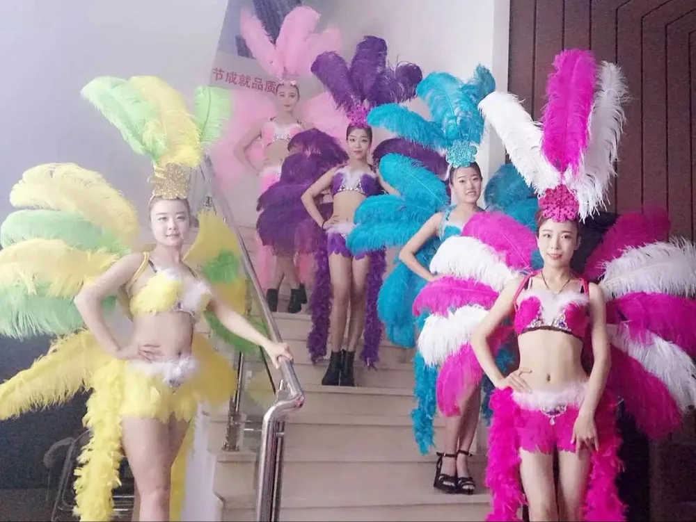 Disfraces de plumas para Cosplay, traje de tablero de flores y plumas para mujer, actuación de showgirl, ropa de baile sexy de cabaret para carnaval