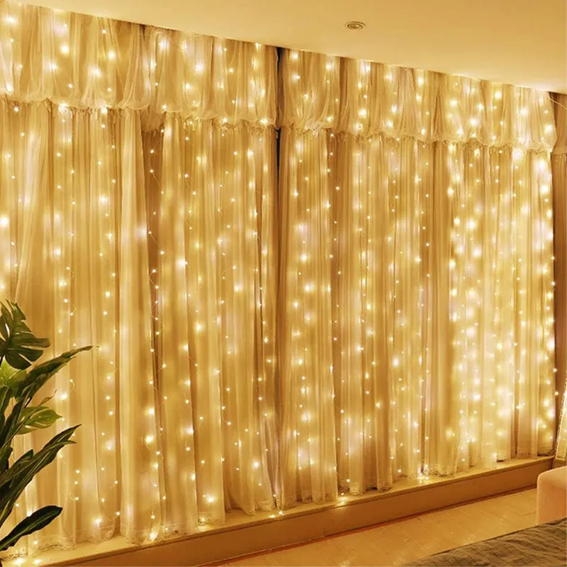 Fairy Curtain Lights String 3 Meter On Width 1/2/3 Meter on Height USB Blinking /Steady On Play Modes Warm White Home Decoration