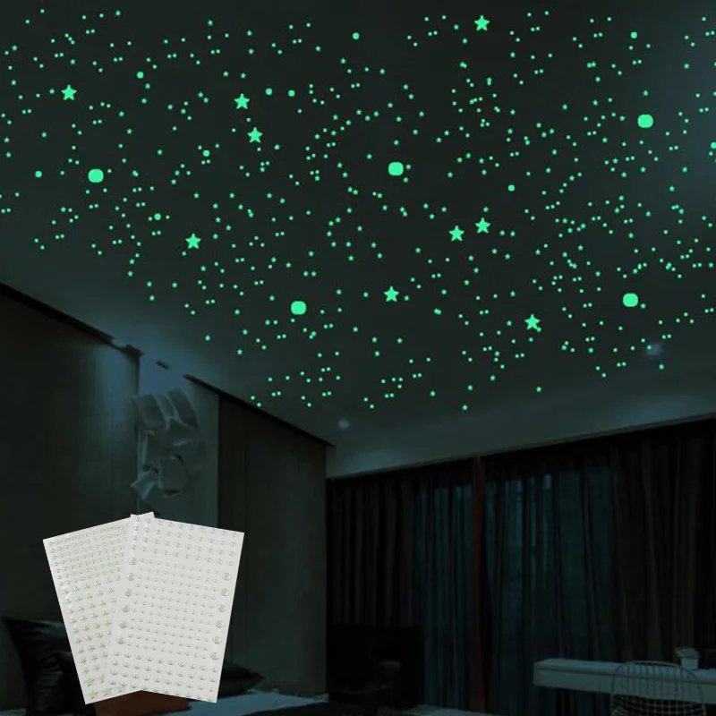 3D Bubble Luminous Stars Dots Adesivo de parede, Decalque Brilho no Escuro Adesivos, Fit for Kids Room, Quarto, Decoração de casa, 211pcs