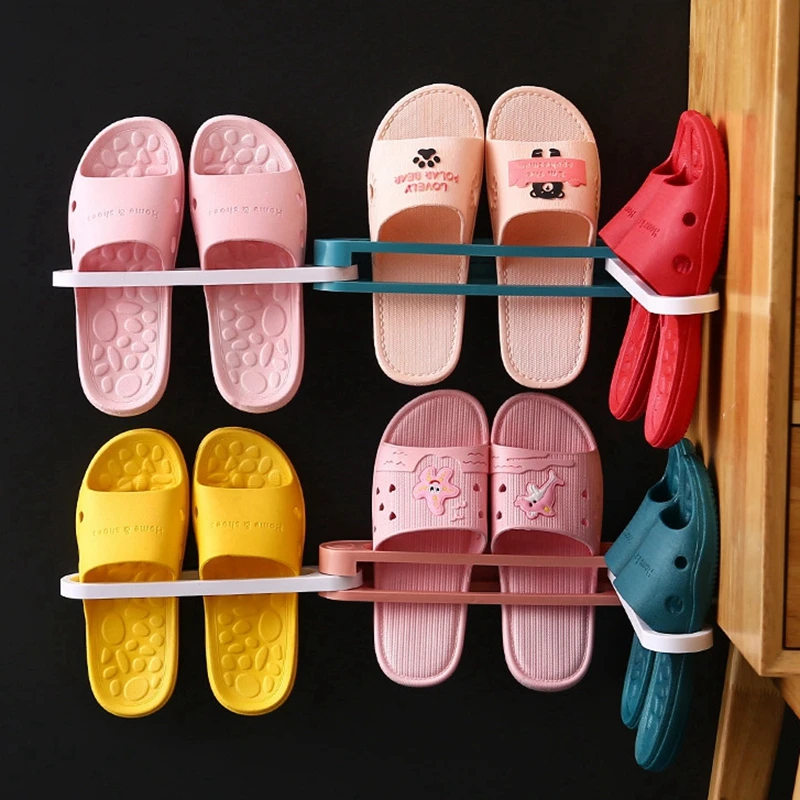 Slipper Rack Bathroom Wall-Mounted Foldable Slippers Rack Free Punch Toilet Wall-Mounted Three-In-One Shoe Rack