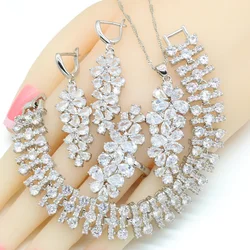 2021 New Silver Color Bridal Jewelry Sets For Women White Purple Stones Necklace Pendant Bracelets Earrings Rings Gift Box
