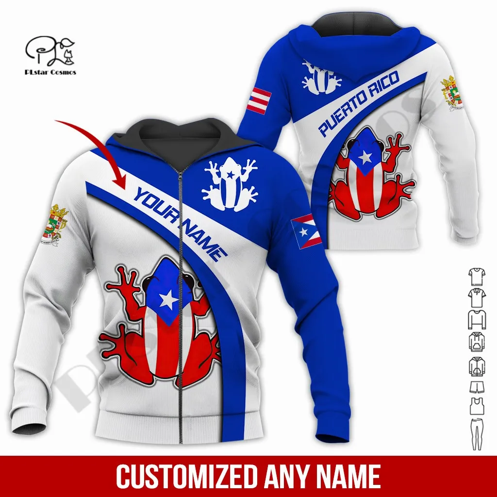 PLstar Cosmos 3DPrinted Newest Puerto Rico Flag Frog Art Custom Name Unique Unisex Streetwear Harajuku Hoodies/Sweatshirt/Zip -6