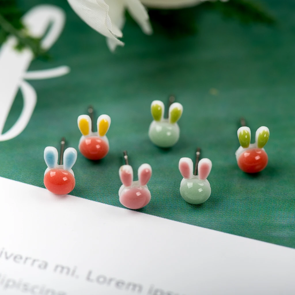 Cute Bunny Multicolor Ceramic Earrings Fashion Gift Ear Studs Jewelry Wholesale For Women Girl #LY533