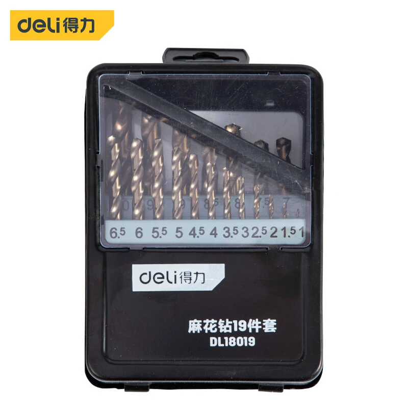 

deli 19pcs 1-10mm Twist Drill Bit Set Hole Cutter High Speed Steel Gun Drill Core Bit Woodworking Metal Tool Accessories