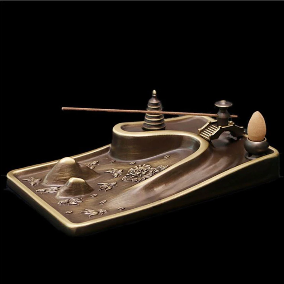 

Pure Copper Back Flow Incense Burner Small Bridge Flowing Water Incense Burner Zen Waterfall Incense Holder Home Furnishings